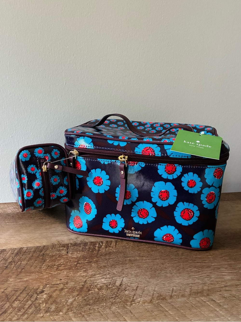 Kate Spade Natalie Cosmetic Case & Pouch Two Piece Set, Peacock Tangier Floral
